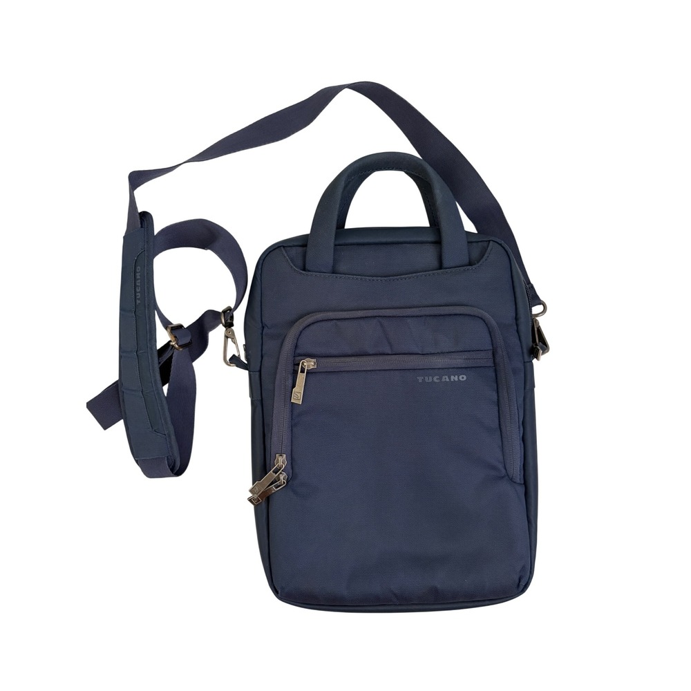 Tucano Work Out Vertical Slim Messenger Bag Navy Blue Nylon Tablet Laptop Case